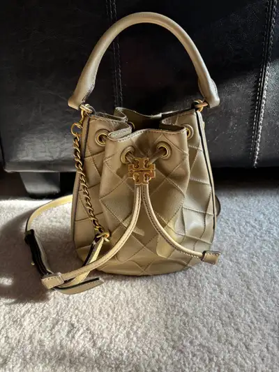 Authentic Tory Burch small Fleming soft bucket bag, View more