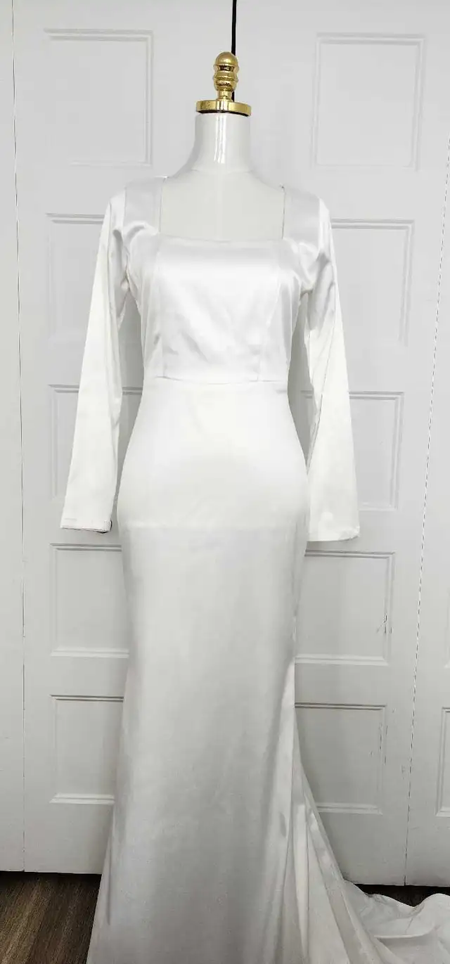 Robe de mariée blanche en satin + voile in Women's - Dresses & Skirts in Longueuil / South Shore - Image 4