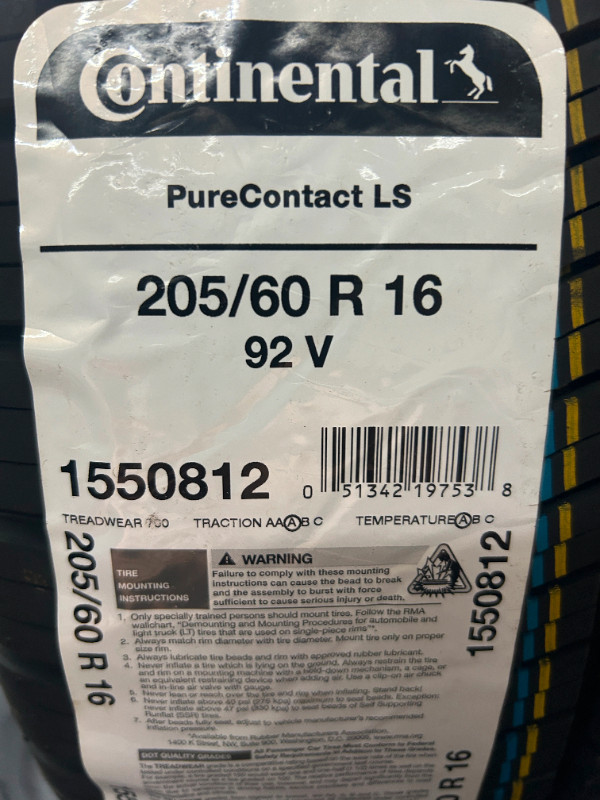 4 Brand New Continental Pure Contact LS 205/60R16 in Tires & Rims in Ottawa
