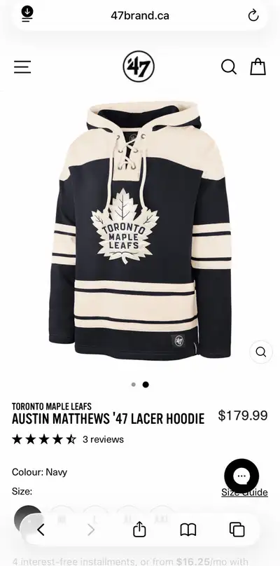 TORONTO MAPLE LEAFSAUSTIN MATTHEWS '47 LACER HOODIE (large), View more