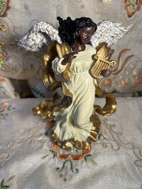 Black African American Angel Playing The Harp