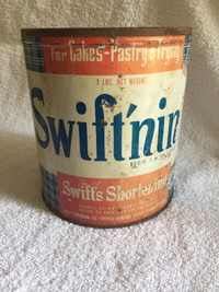 Vintage 3 Lb. Size Swift'nin (Swift's) Shortening Tin