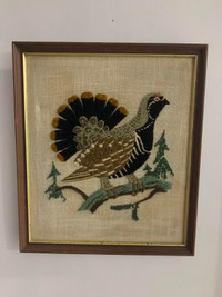 Retro Framed Wall Art - Grouse Embroided - 15inx13in