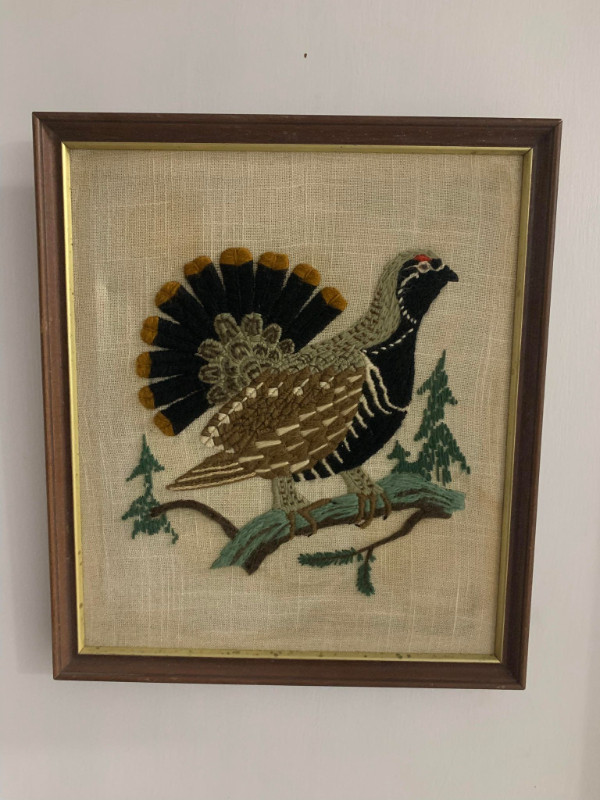 Retro Framed Wall Art - Grouse Embroided - 15inx13in in Arts & Collectibles in Fredericton
