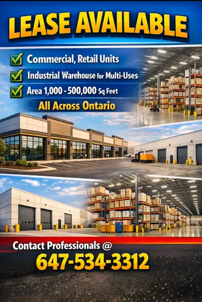 Commercial warehouse for lease available in Ontario for multiple uses. Square feet area from 1000-50...