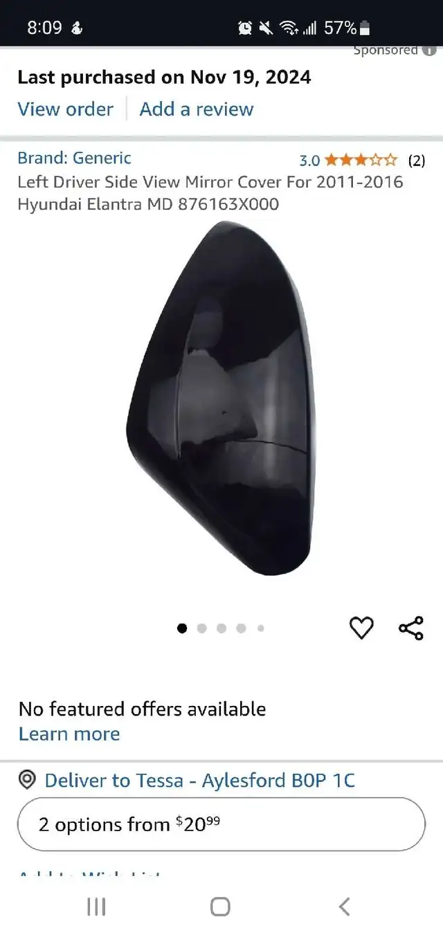 Mirror Cover Hyundai Elantra  in Auto Body Parts in Annapolis Valley - Image 3