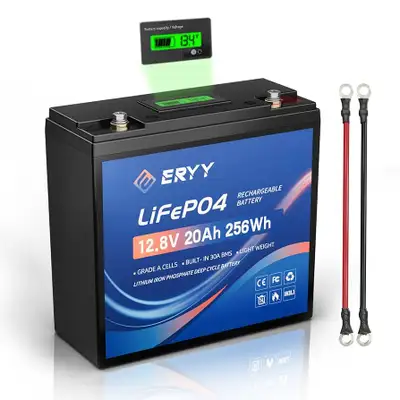 Je parle francais aussi -Selling brand new Eryy 12V 20AH LiFePO4 Lithium Battery with 30A BMS & LCD...