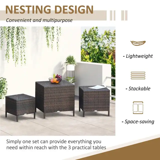 Set of 3 Wicker Nesting Tables Patio Rattan Snack End Side Table in Coffee Tables in Markham / York Region - Image 6