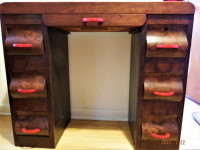 Stunning Antique Deep Red Wood Double-Pedestal Desk/7 Drawers