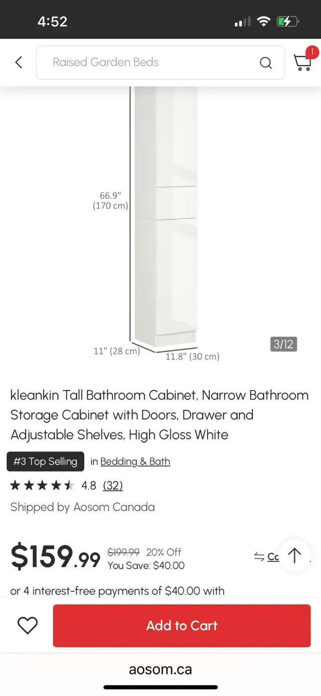 kleankin 66.9" Tall Bathroom Cabinet, Narrow Bathroom Storage in Storage & Organization in Markham / York Region - Image 11