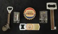 Bottle openers and shot glasses