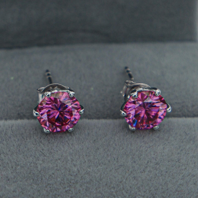 2 Carat Total Pink VVS1 Clarity Moissanite Diamond earrings in Jewellery & Watches in St. Albert - Image 2