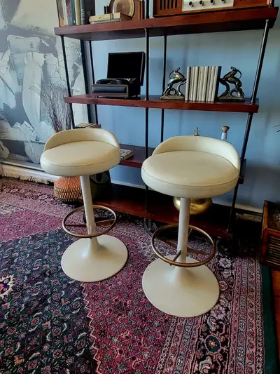 Pair of Retro Industrial Design Tulip Barstools, View more