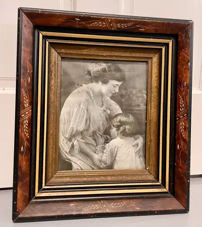 Mother and child praying print. Wooden 3D frame. 16” x 14”.
