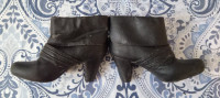Black High Heel Leather Boots
