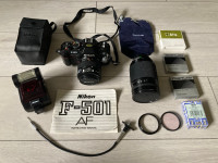 NIKON F-501 Film Camera with accessories