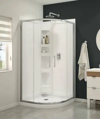 MAAX Daisy 74.63 x 38.13 x 38.13-in Chrome/White Acrylic Round F, View more