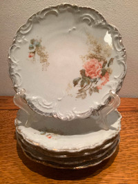 Antique Rose Pattern Porcelain Side Plates, set of 5