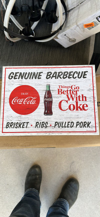 Coca cola 11 x 8 wood sign with rope 