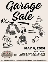 May 4th- 1st Niagara Scout Hut Garage Sale