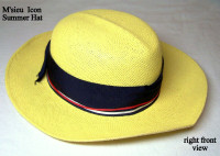 Vintage Women’s summer hat,yellow& black, wide rim, Canada, S