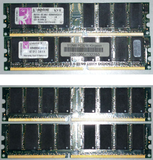 Lot de 4 Mémoires DDR PC3200 / Total 1536MB (Kingston - 400Mhz) dans Composants de système  à Saint-Jean-sur-Richelieu