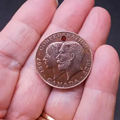 Canada Confederation 1867 1927 King Queen Visit Token Drilled, View more