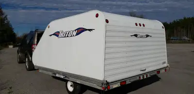 Triton Trailer /Tilt - White, with spare tire 101" wide x 10'-6" long (to metal on nose) Fits 2 sled...