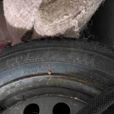 I am selling a set of used 205/55R16 winter tires mounted on steel rims, perfect for tackling icy Ca...