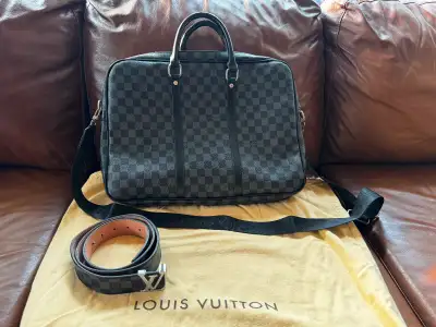 100% Authentic Men’s Louis Vuitton Document Bag with Shoulder Strap and Matching Belt (size 36-38) b...