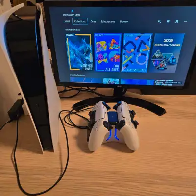 Real PS5 (No Scam). 2 controls, dock, all cables. Clean,, View more
