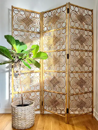 Bamboo Wicker Room Divider Screen MCM, View more