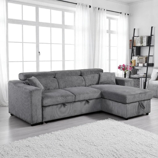 New Reversible Sectional Sofa Bed In Fabric Upholstery - Grey in Couches & Futons in Kitchener / Waterloo - Image 2