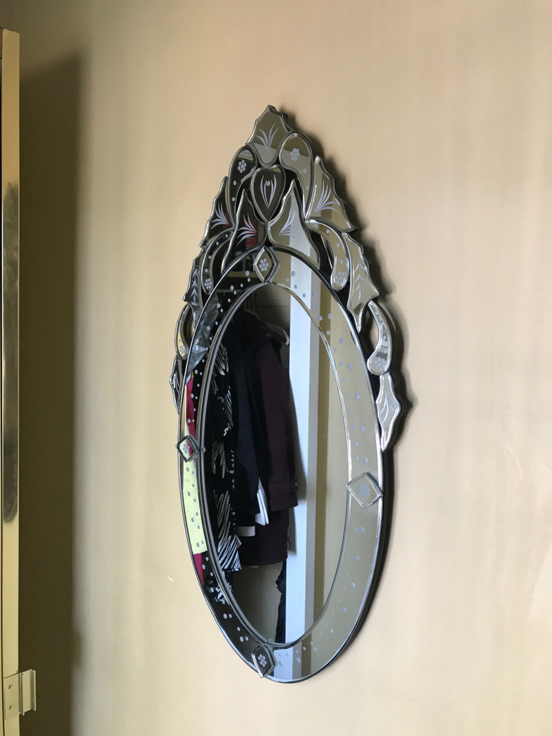 Used, Vintage Venetian Etched Glass Oval Wall Mirror for sale  
