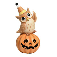 Owl on LED Pumpkin (14") Halloween Decor NEW MINT Vintage Style