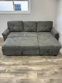 Brand New In Box Pullout Bed Sleeper Sectional Sofa Grey Sale