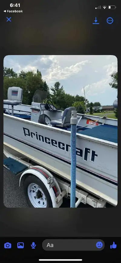 18.6 feet long 50 HP motor Even rude Minnkota 24volt electrique motor Original owner Good condition...