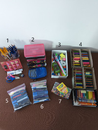 Pens, Pencils, Crayons, Pencil Boxes Etc,  7 Groups @ $8 / Group