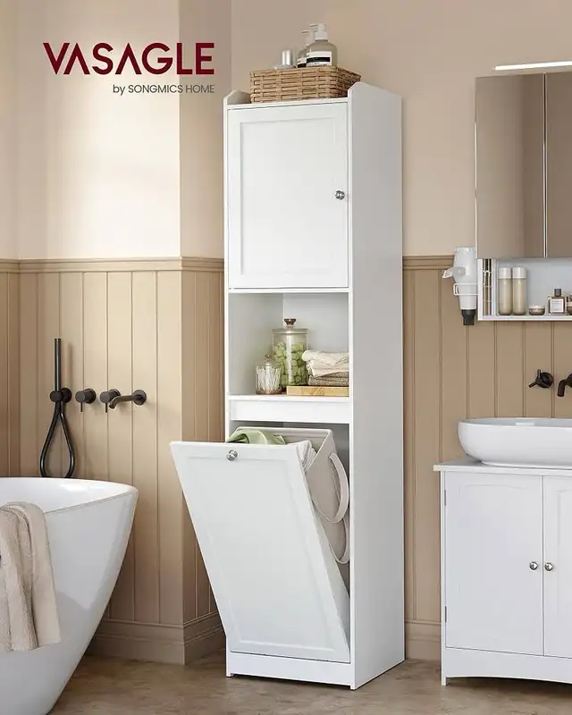 Tall Bathroom Cabinet with Laundry Basket, Removable Laundry Bas in Storage & Organization in Markham / York Region - Image 2