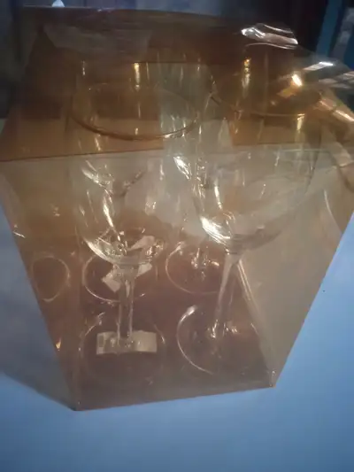 Set of 4 gold trimmed wine glasses NEW, View more