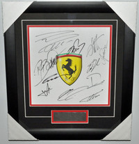 Cadre - Toile blanche Ferrari logo Signé par 12 Pilotes Ferrari