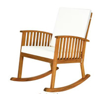 Teak Acacia Wood Outdoor Rocking Chair with Beige Cushion