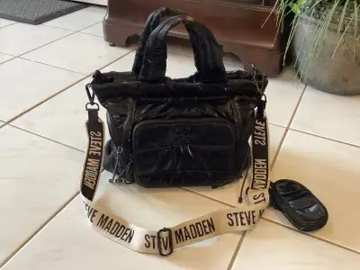 Steve Madden Black Puffer Tote Handbag With Crossbody Strap, View more