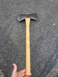 Vintage double bit axe  with new handle.  Stamp hard to read