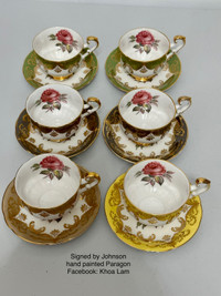 Signed Paragon by Johnson hand painted tea sets 