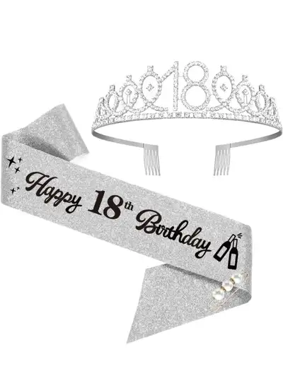18th Birthday Sash and Tiara - Silver , View more