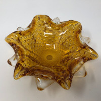 Murano Glass Bullicante Amber Bowl 8”