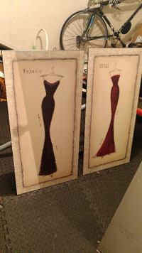 2 stylish MINT Paris-inspired wooden dress paintings - $80
