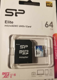 64 GB Micro SD card with adapter. Silicon Power. New in package.