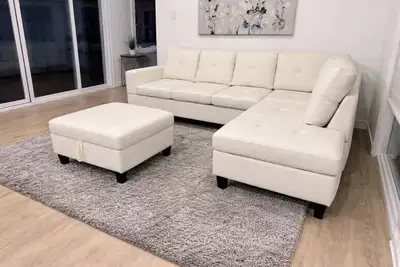 5 Seater Sectional Leather Corner Sofa With Ottoman, View more